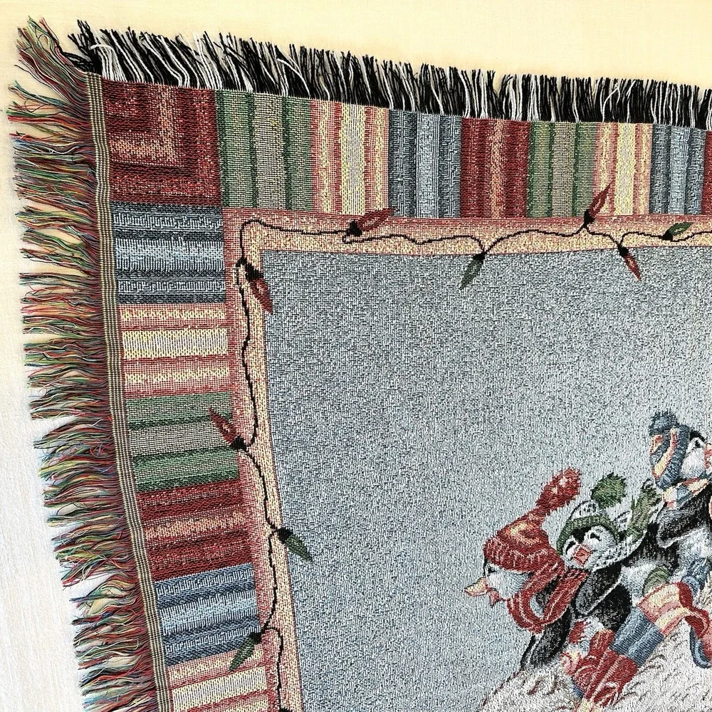 Tapestry Throw Blanket Christmas Polar Bear Sled Penguins 51